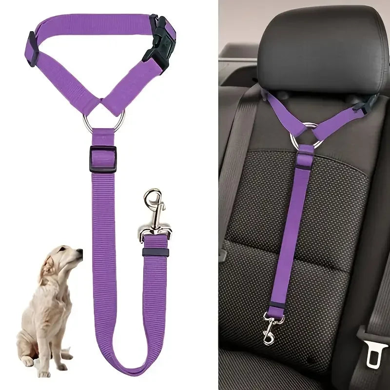 El cinturón de seguridad para mascotas de piel ajustable con reposacabezas para coche