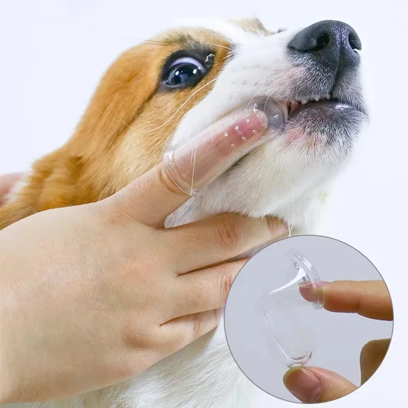El cepillo de dientes de dedo suave de piel para perros y gatos