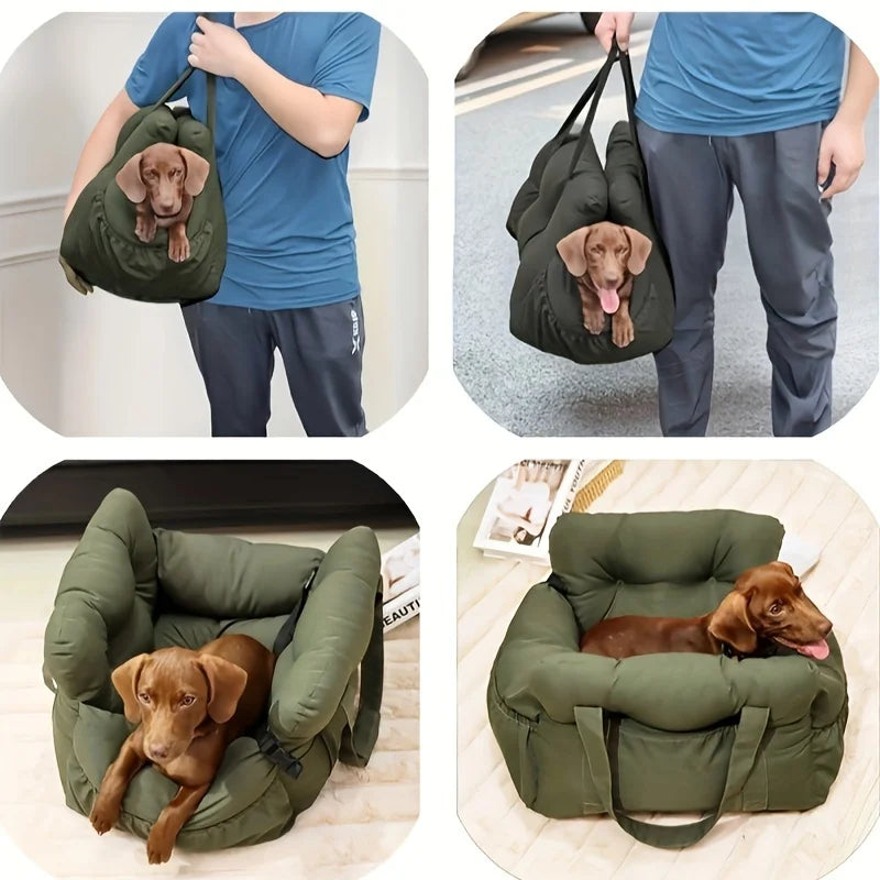 La cama de asiento para perros pequeños The Fur Secure con cinturón de seguridad