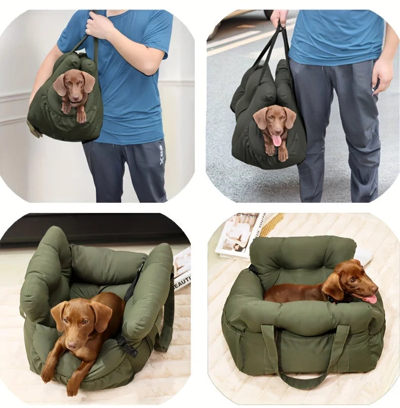 La cama de asiento para perros pequeños The Fur Secure con cinturón de seguridad