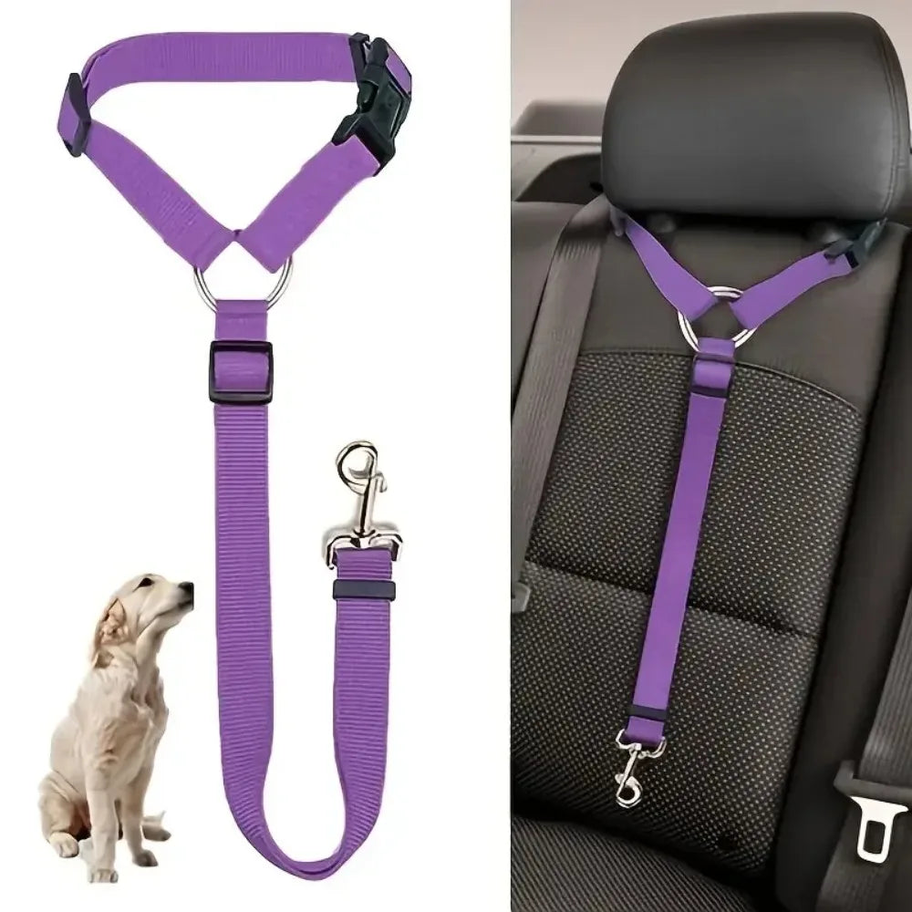 El cinturón de seguridad para mascotas de piel ajustable con reposacabezas para coche